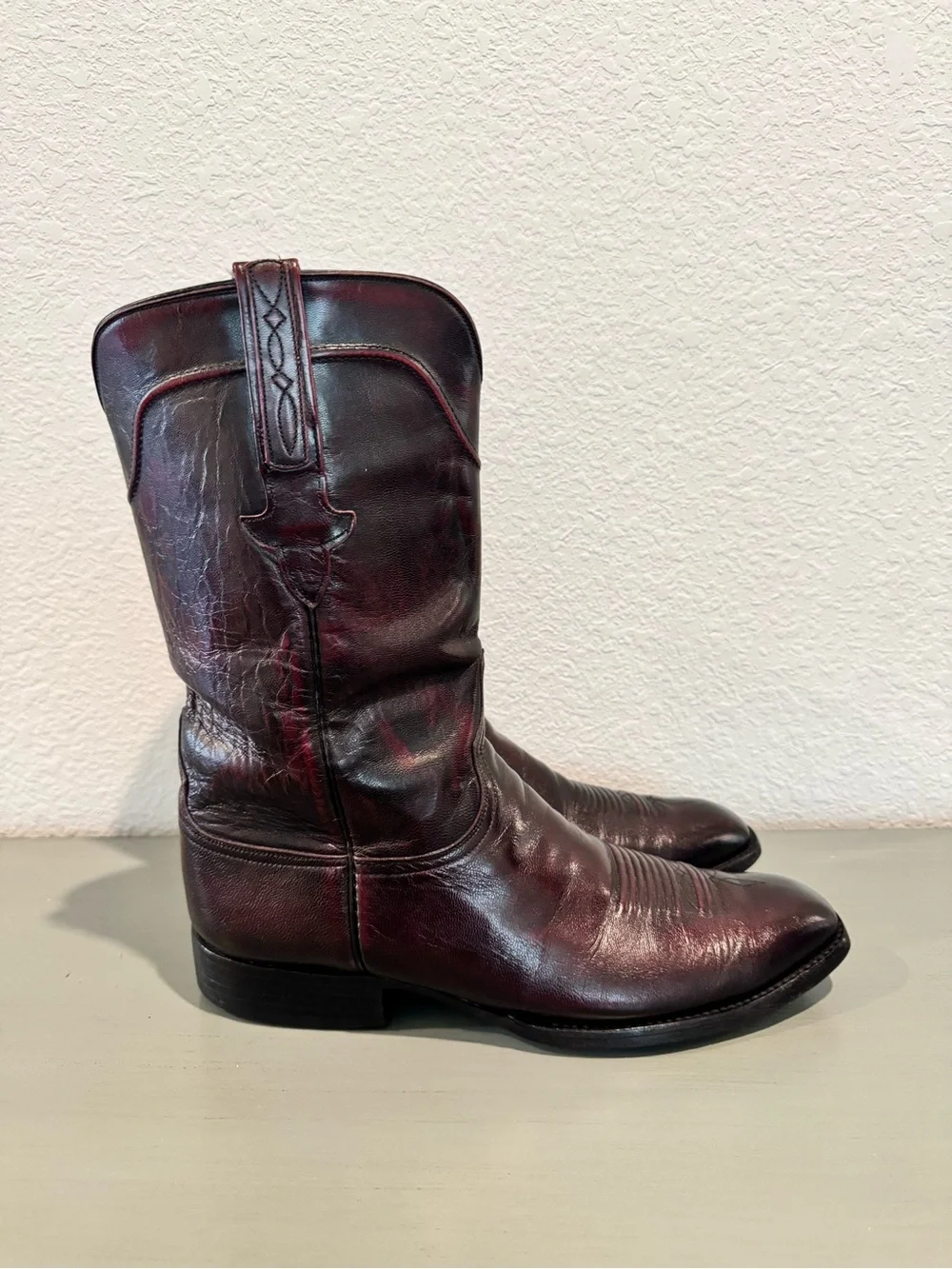 Lucchese Black Cherry Leather Western Boots Size 9.5 C